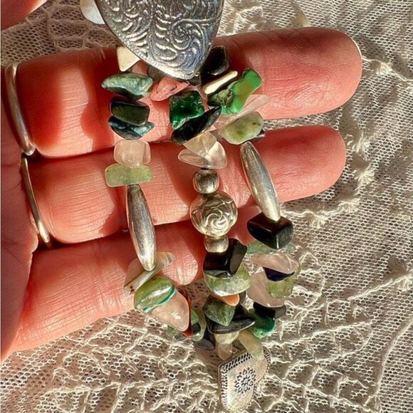 Artisan Crafted Heart & Tumbled Gemstone Bracelet - Picture 13 of 16